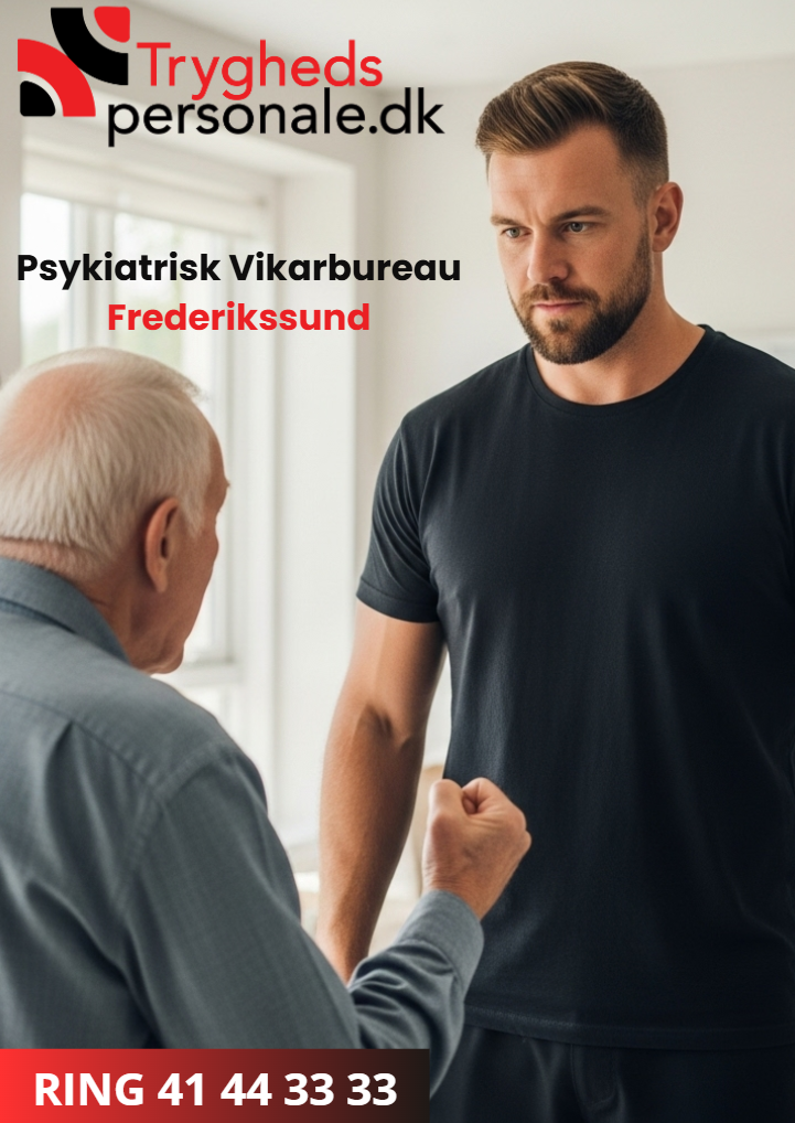 Professionel psykiatrisk vikar i varm samtale med ældre borger i Frederikssund - nærværende og forstående pleje