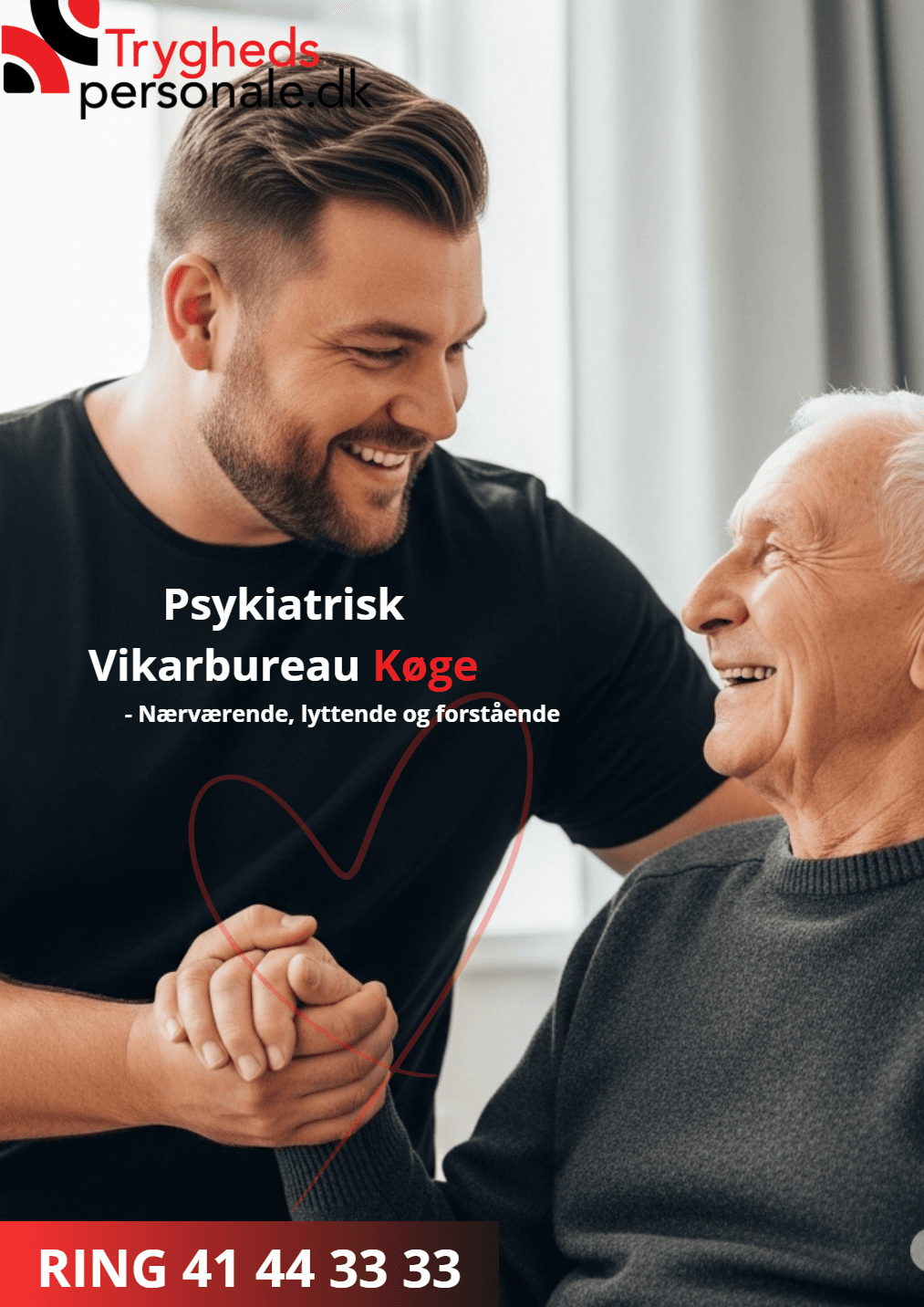 Professionel psykiatrisk vikar i varm samtale med ældre borger i Frederiksværk - nærværende og forstående pleje